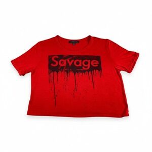 West Coast Love Savage Graphic Print Red Crop Top Tee Shirt Womens Size Small